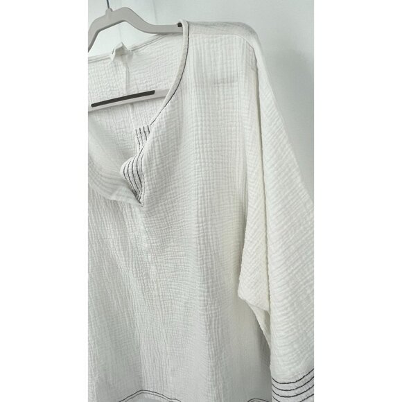 Simple Suzanne Betro Tunic Sz L Stitch Notch Neck Tunic White Stitch Trim Gauzy - Picture 7 of 16